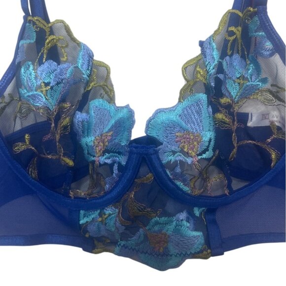 Avidlove Bra Embroidered Floral Underwire Small Blue New Unlined - Picture 3 of 8